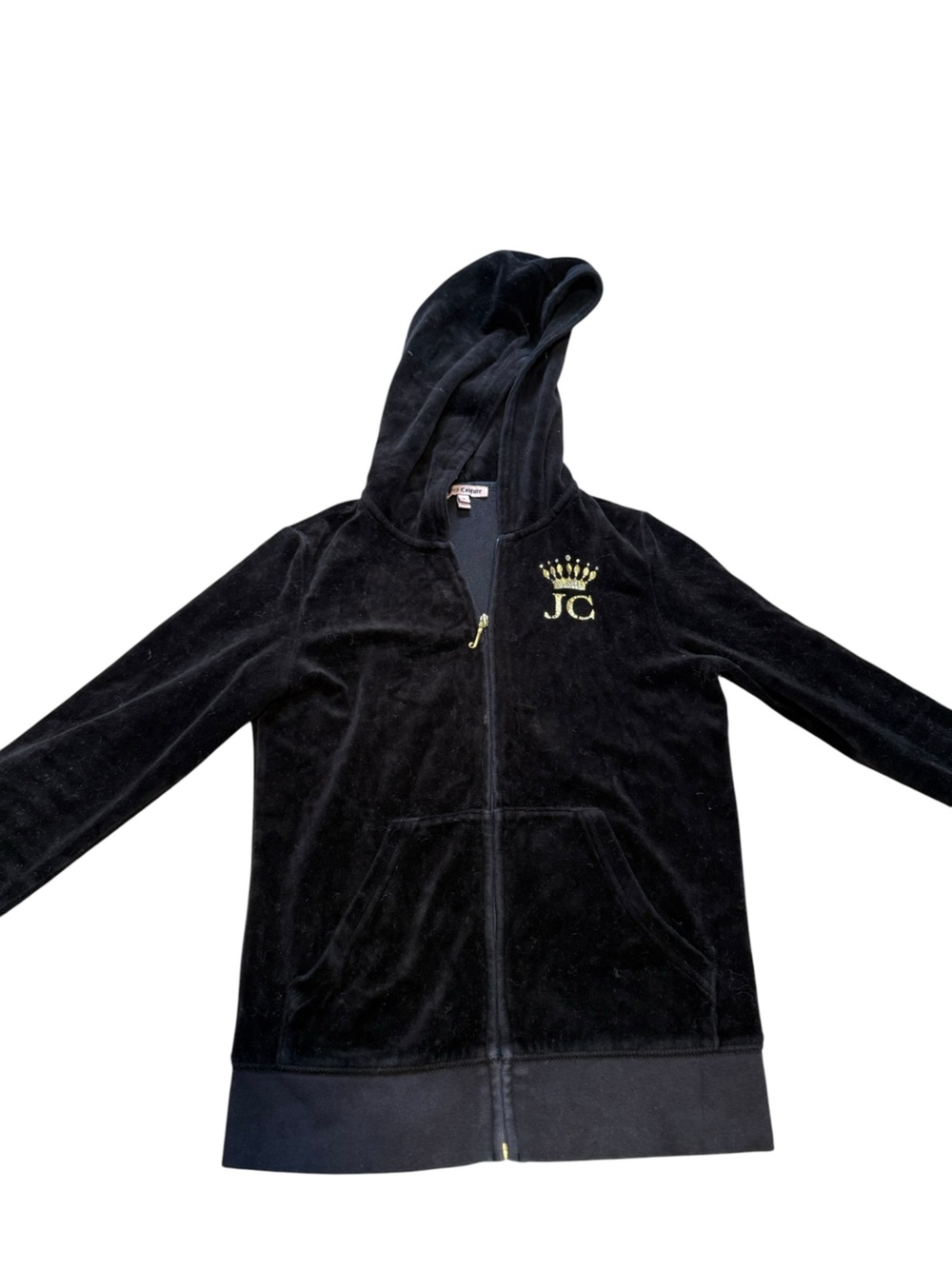 Juicy Couture Black Velour Hoodie with Gold Crown JC Accent
